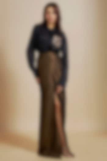Black Satin Organza & Tissue Skirt Set by Masumi Mewawalla