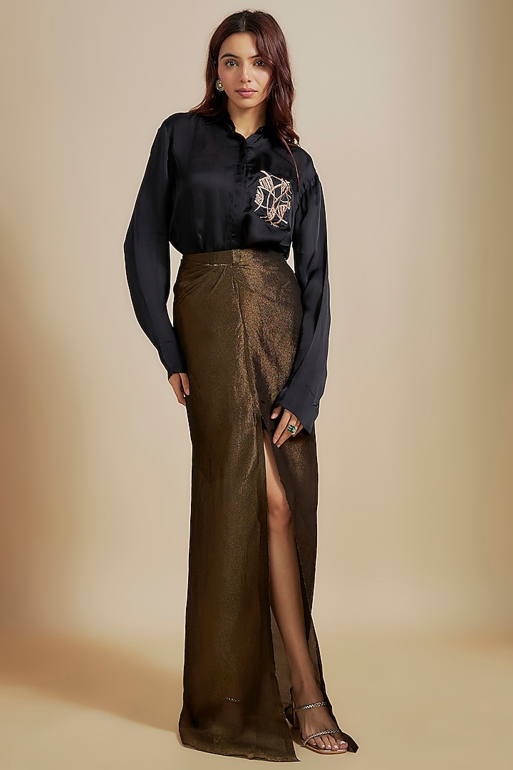 Black Satin Organza & Tissue Skirt Set by Masumi Mewawalla at Pernia's Pop Up Shop