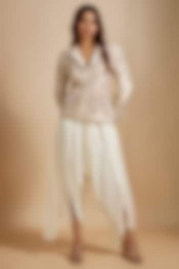 Cream Tissue & Satin Hand Embroidered Dhoti Set by MASUMI MEWAWALLA at Pernia's Pop Up Shop