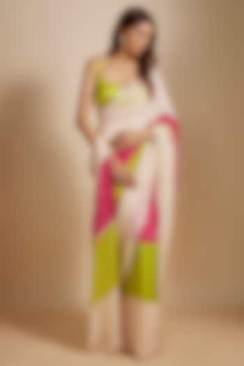 Multi-Colored Georgette Hand Embroidered Pre-Stitched Party Wear Saree Set by Masumi Mewawalla at Pernia's Pop Up Shop
