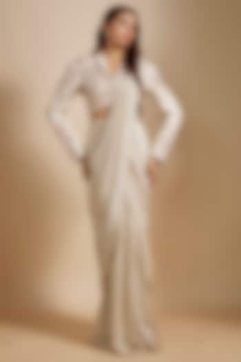 Beige Georgette & Tissue Wedding Saree Set by Masumi Mewawalla at Pernia's Pop Up Shop