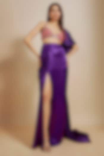 Purple Mashru & Gajji Draped Skirt Set by MASUMI MEWAWALLA at Pernia's Pop Up Shop