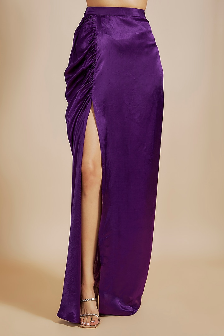 Purple Mashru & Gajji Draped Skirt Set by MASUMI MEWAWALLA at Pernia's Pop Up Shop
