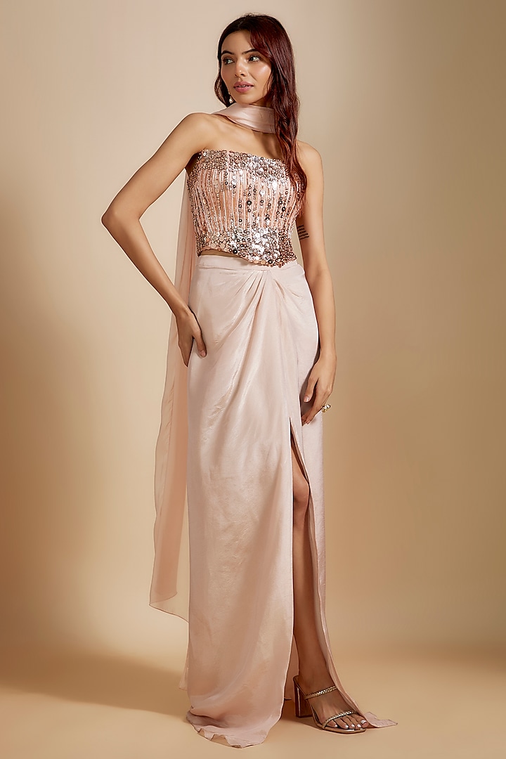 Rose Gold Net & Tissue Skirt Set by Masumi Mewawalla at Pernia's Pop Up Shop