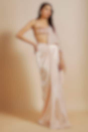 Peach Tissue & Mashru Skirt Saree Set by MASUMI MEWAWALLA