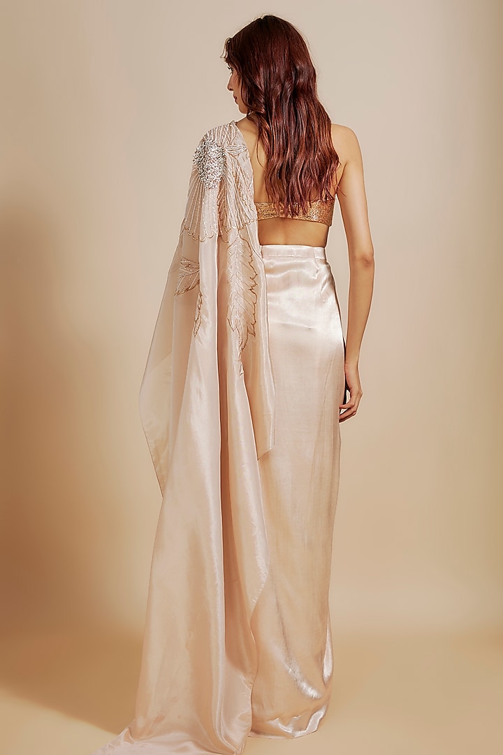Peach Tissue & Mashru Skirt Party Wear Saree Set by MASUMI MEWAWALLA at Pernia's Pop Up Shop