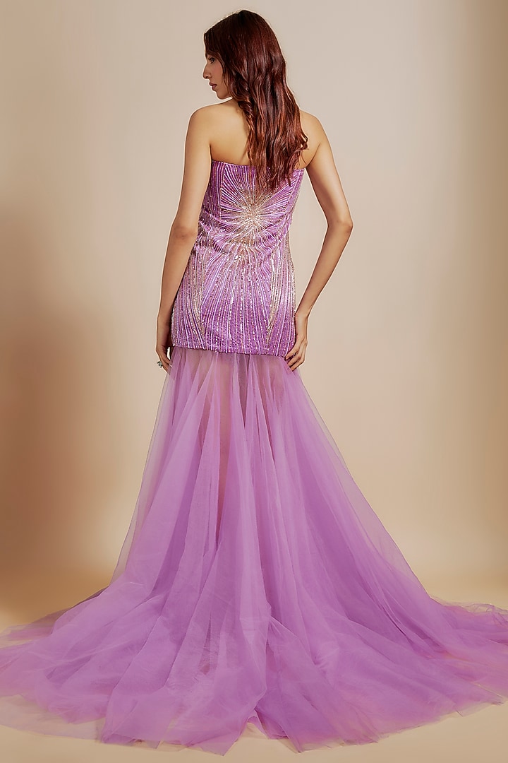 Purple Mashru & Net Hand Embroidered Engagement Gown by Masumi Mewawalla at Pernia's Pop Up Shop
