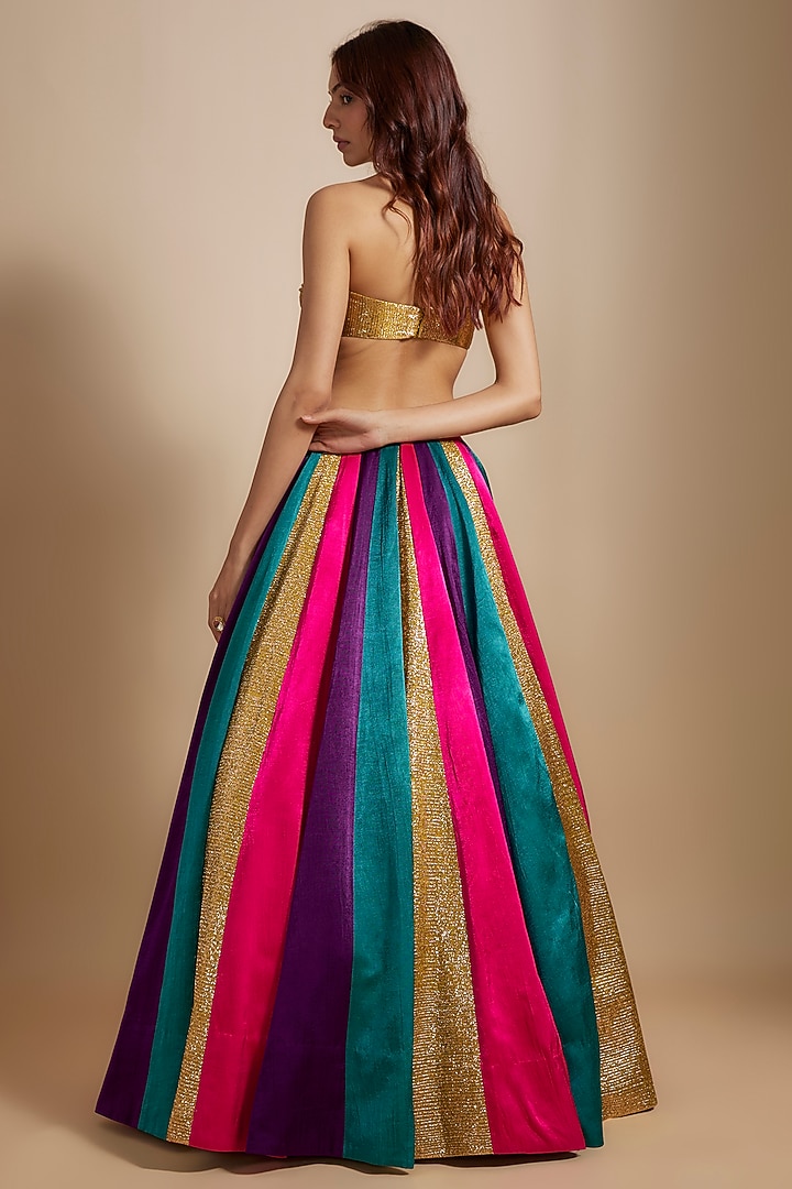 Multi-Colored Mashru Badla Embroidered Skirt Set by MASUMI MEWAWALLA at Pernia's Pop Up Shop