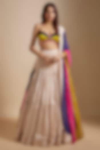 Peach Tissue Badla Embroidered Skirt Set by MASUMI MEWAWALLA at Pernia's Pop Up Shop