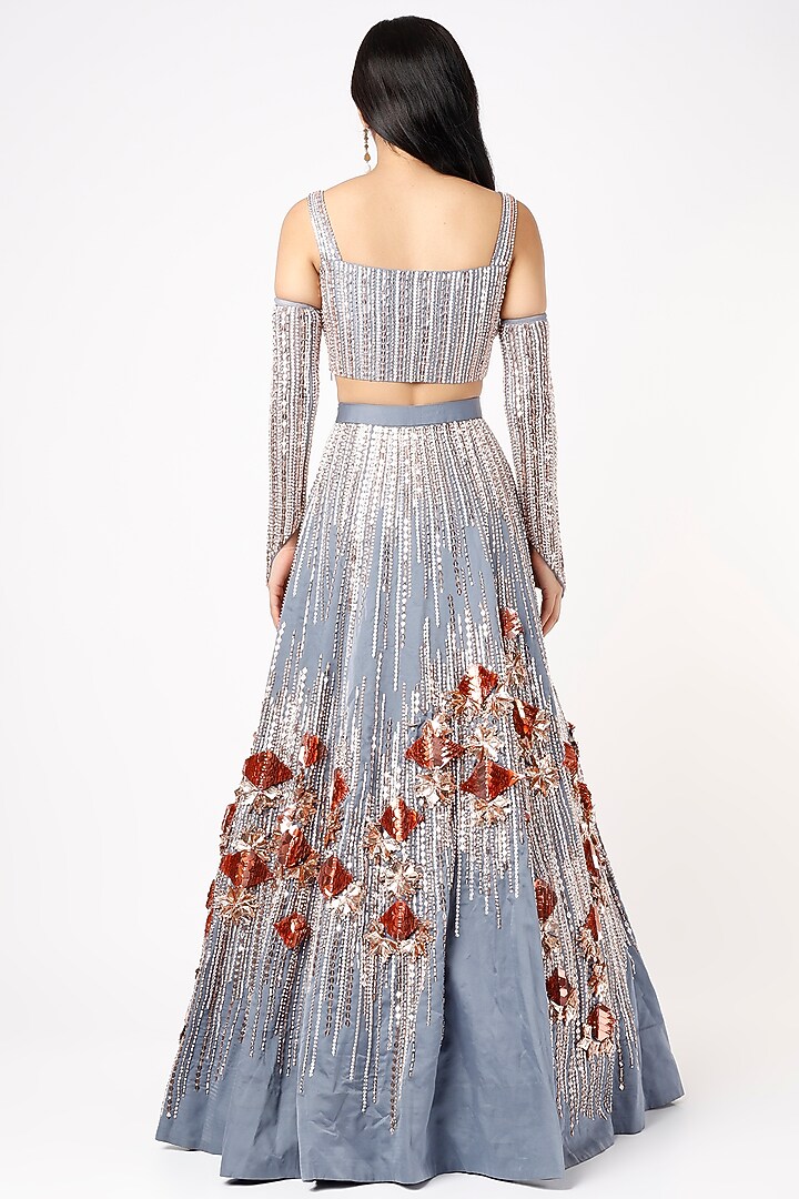 Periwinkle Embroidered Bridal Lehenga Set by MASUMI MEWAWALLA at Pernia's Pop Up Shop