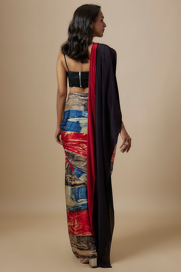 Rust Gajji & Mashru Ajrakh Printed Party Wear Saree Set by Masumi Mewawalla at Pernia's Pop Up Shop