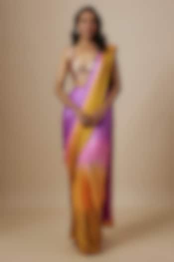 Mustard & Purple Mashru Ombre Party Wear Saree Set by Masumi Mewawalla at Pernia's Pop Up Shop