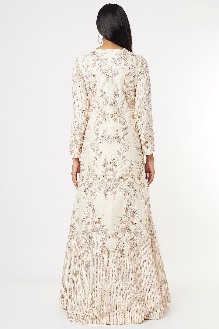 Nude Silk Embroidered Jacket Bridal Lehenga Set by MASUMI MEWAWALLA at Pernia's Pop Up Shop