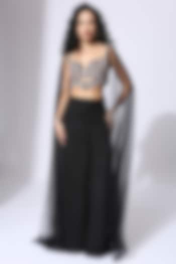 Black Crepe Palazzo Pant Set by MASUMI MEWAWALLA at Pernia's Pop Up Shop