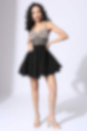 Black Net Embroidered Mini Vacation Dress by MASUMI MEWAWALLA at Pernia's Pop Up Shop