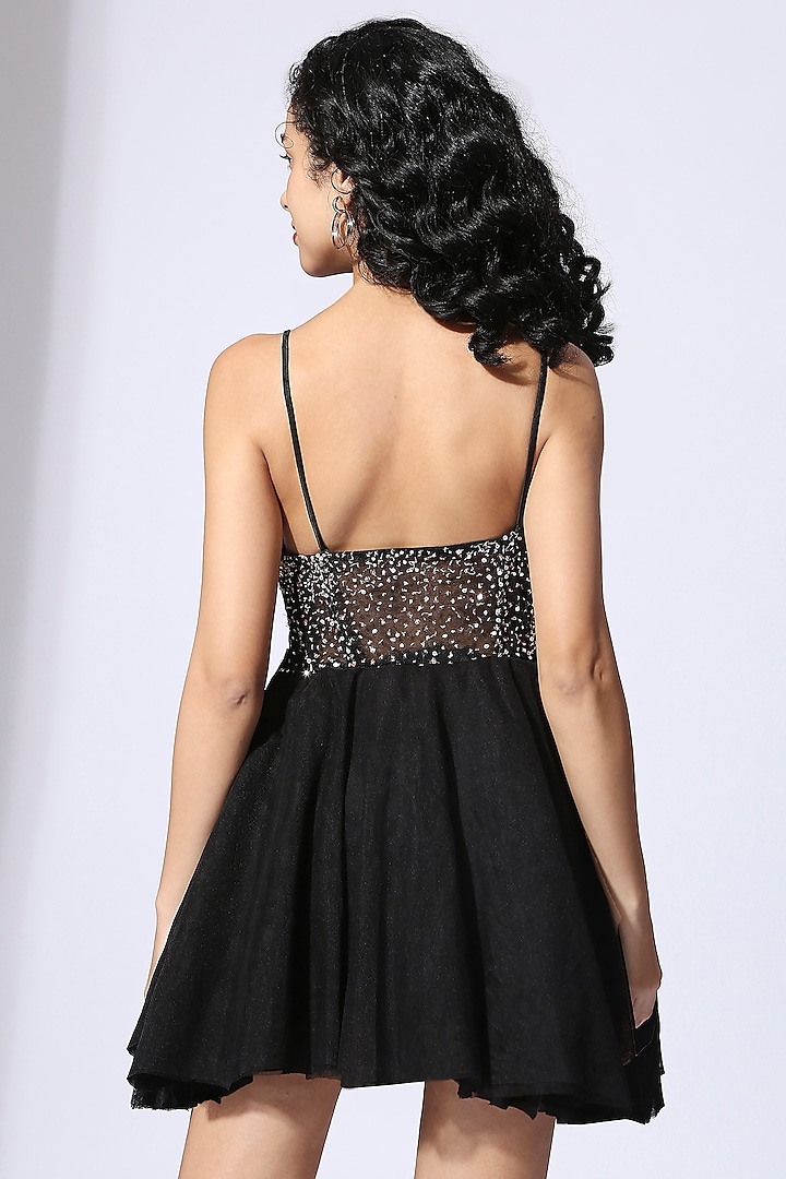 Black Net Embroidered Mini Vacation Dress by MASUMI MEWAWALLA at Pernia's Pop Up Shop