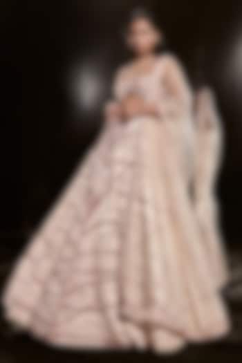 Light Nude Mashru Silk Embroidered Bridal Lehenga Set by MASUMI MEWAWALLA at Pernia's Pop Up Shop
