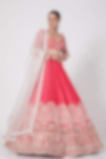 Pink Embroidered Lehenga Set by Pink Peacock Couture