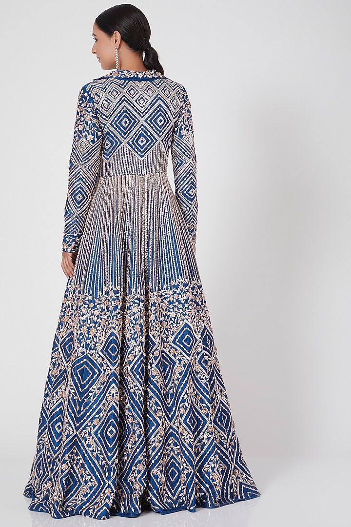 Blue Embroidered Jacket Set by MASUMI MEWAWALLA at Pernia's Pop Up Shop