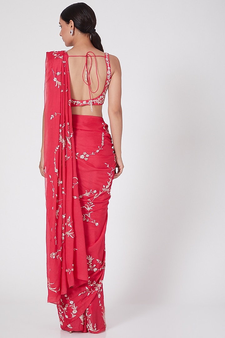 Hot Pink Embroidered Wedding Saree Set by MASUMI MEWAWALLA at Pernia's Pop Up Shop