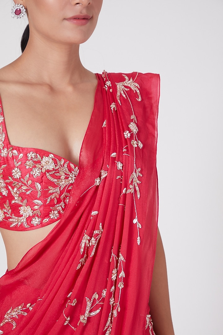 Hot Pink Embroidered Wedding Saree Set by MASUMI MEWAWALLA at Pernia's Pop Up Shop