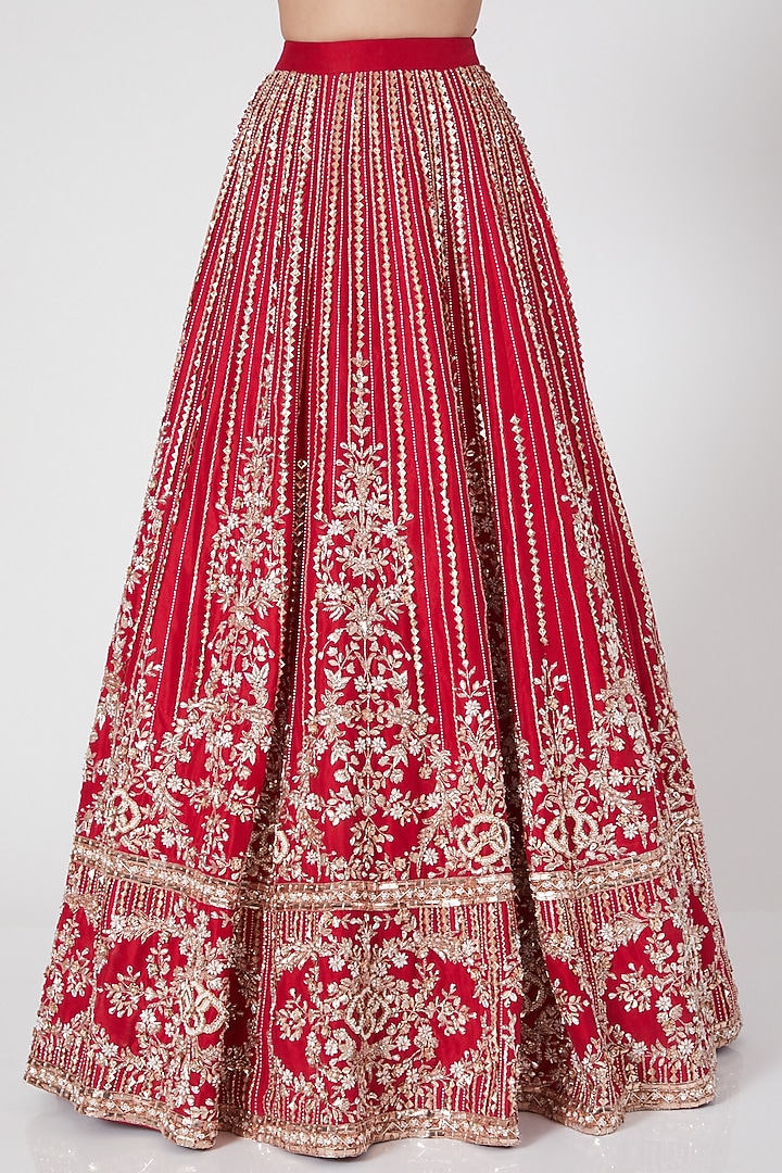 Red Embroidered Bridal Lehenga Set by MASUMI MEWAWALLA at Pernia's Pop Up Shop