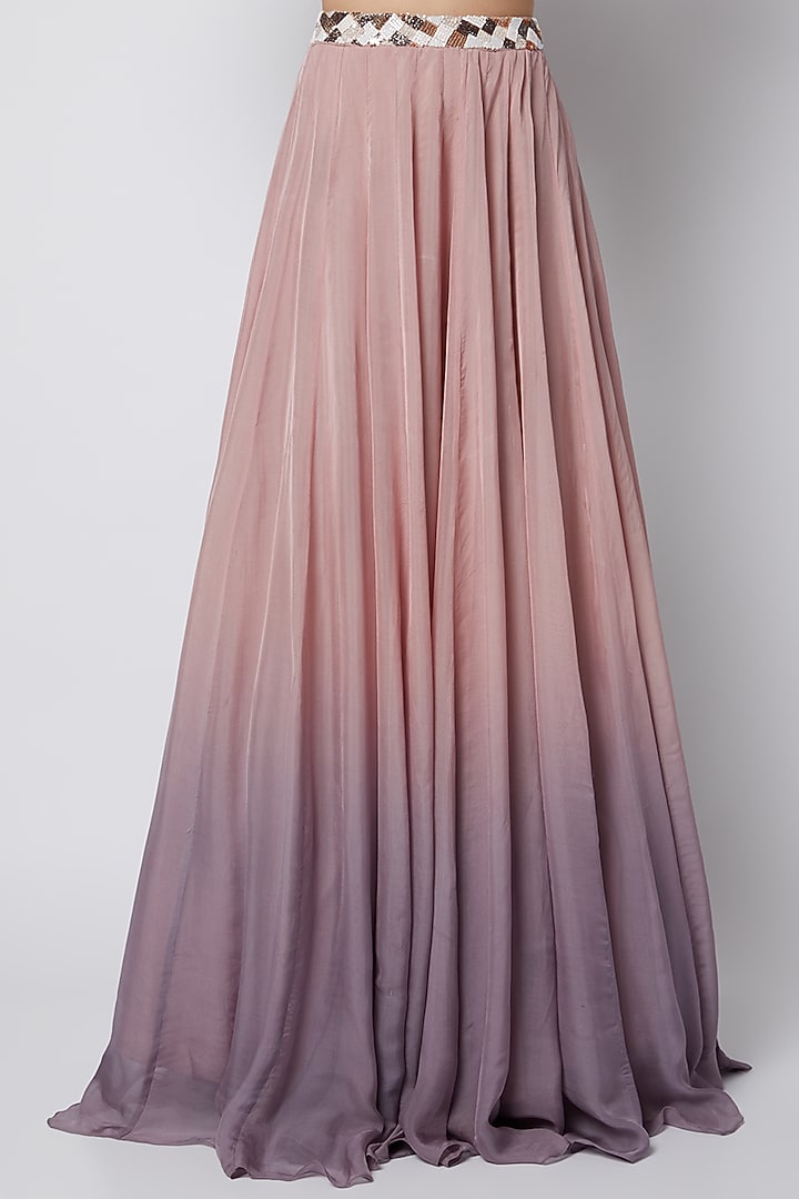 Blush Pink & Lilac Ombre Aari Embroidered Skirt Set by MASUMI MEWAWALLA at Pernia's Pop Up Shop
