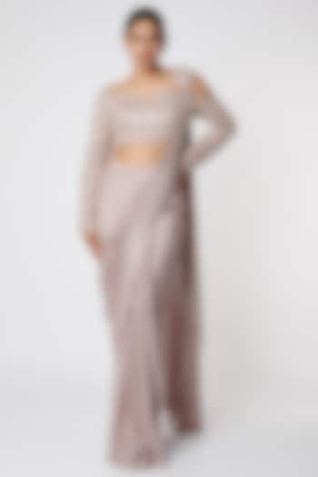 Dusty Lilac Dupion Crepe Wedding Saree by MASUMI MEWAWALLA at Pernia's Pop Up Shop