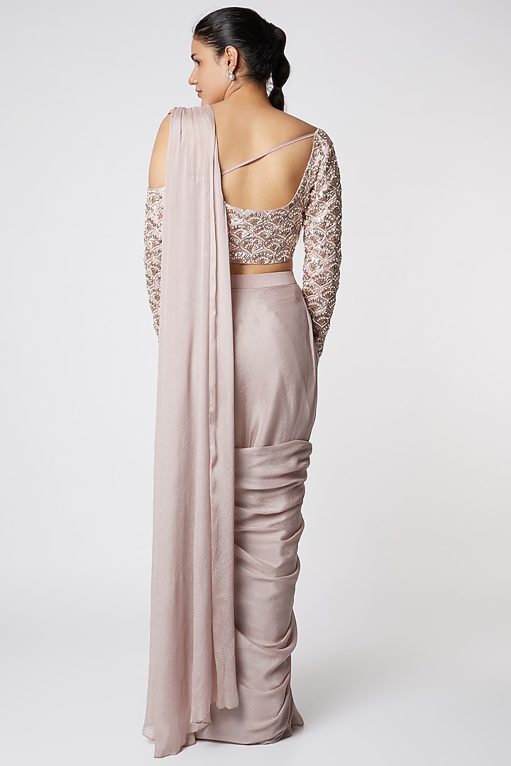 Dusty Lilac Dupion Crepe Wedding Saree by MASUMI MEWAWALLA at Pernia's Pop Up Shop