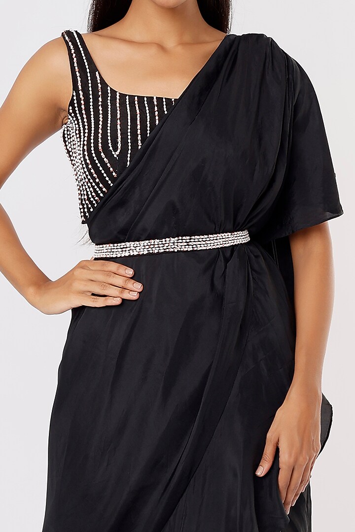Black Silk Ruffled Wedding Saree Set by MASUMI MEWAWALLA at Pernia's Pop Up Shop