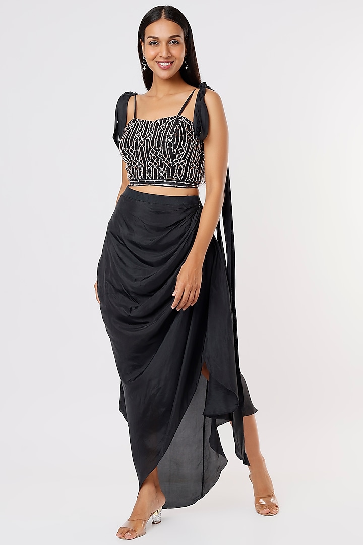 Black Crepe Dhoti Set by MASUMI MEWAWALLA at Pernia's Pop Up Shop