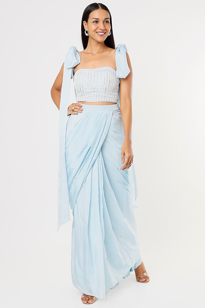 Powder Blue Georgette Dhoti Skirt Set by MASUMI MEWAWALLA at Pernia's Pop Up Shop