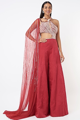 Red Silk Jumpsuit by MASUMI MEWAWALLA