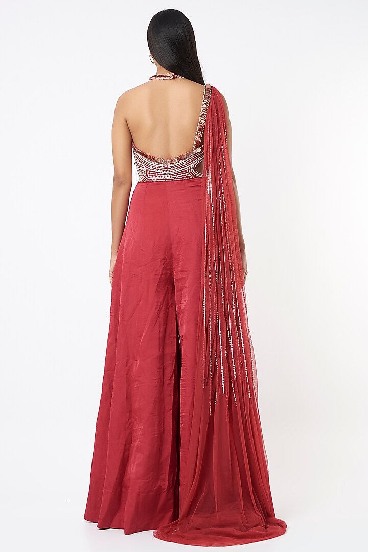 Red Silk Jumpsuit by MASUMI MEWAWALLA at Pernia's Pop Up Shop