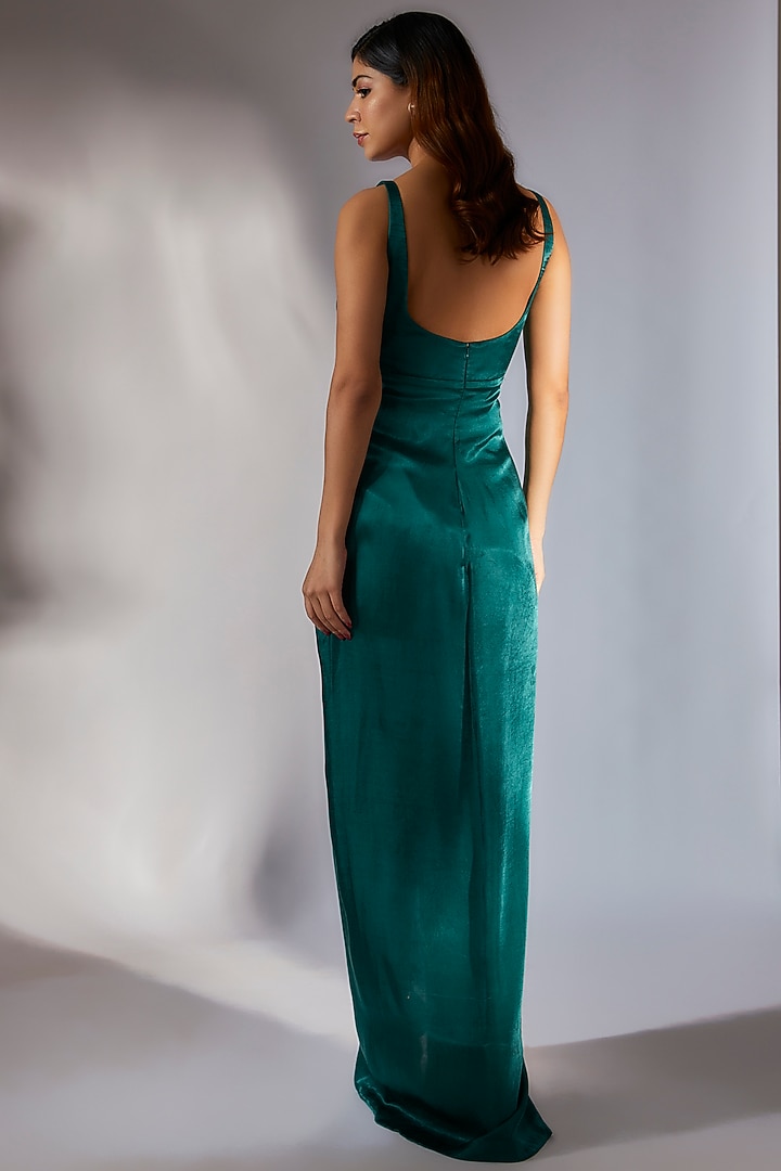 Teal Green Gajji Silk Embroidered Summer Dress by MASUMI MEWAWALLA at Pernia's Pop Up Shop
