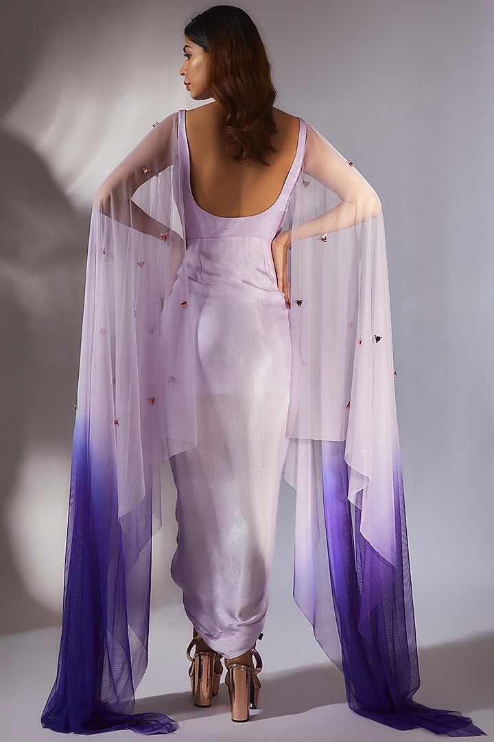 Lilac & Royal Blue Ombre Gajji Silk Embroidered Corset Vacation Dress by MASUMI MEWAWALLA at Pernia's Pop Up Shop
