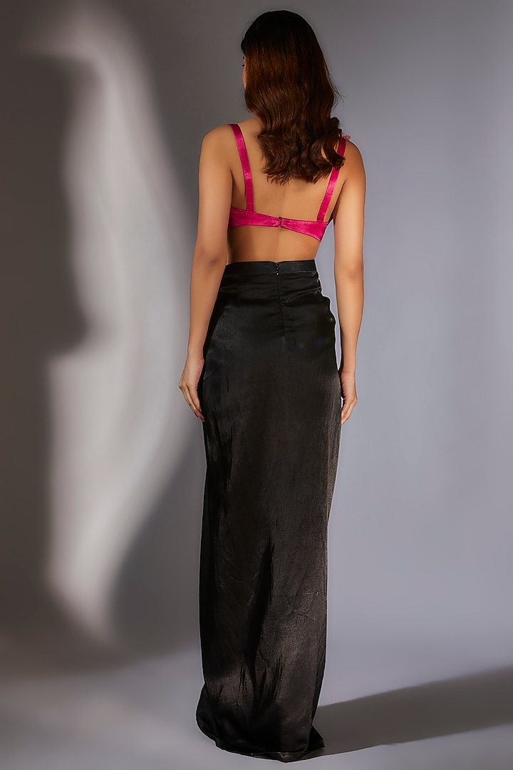 Black Mashru Silk Draped Skirt Set by MASUMI MEWAWALLA at Pernia's Pop Up Shop