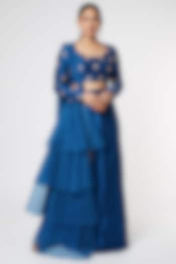Cobalt Blue Layered Skirt Set by MASUMI MEWAWALLA at Pernia's Pop Up Shop