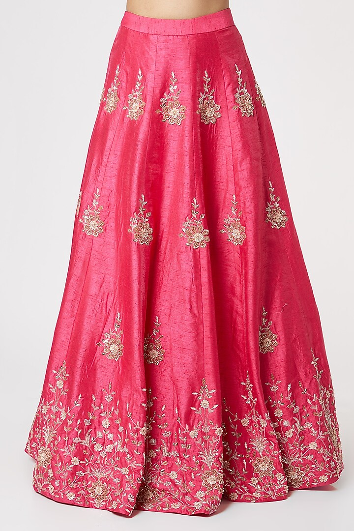 Hot Pink Aari Embroidered Wedding Lehenga Set by MASUMI MEWAWALLA at Pernia's Pop Up Shop