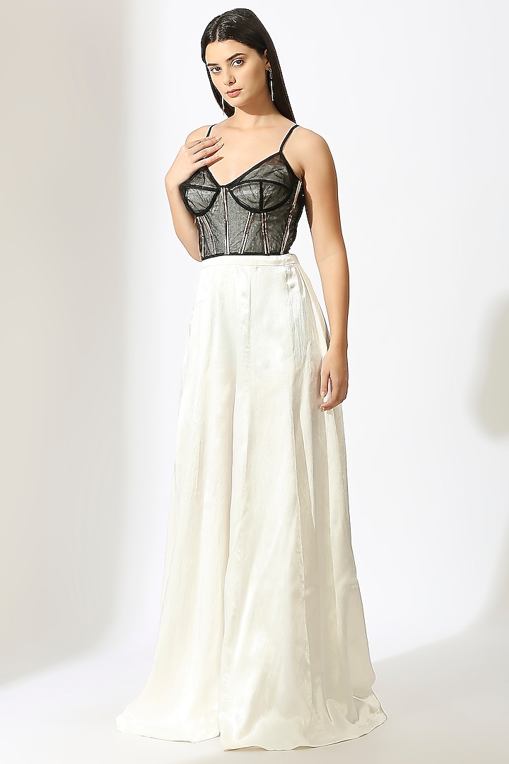 White Gajji Silk Strapless Jumpsuit by MASUMI MEWAWALLA at Pernia's Pop Up Shop