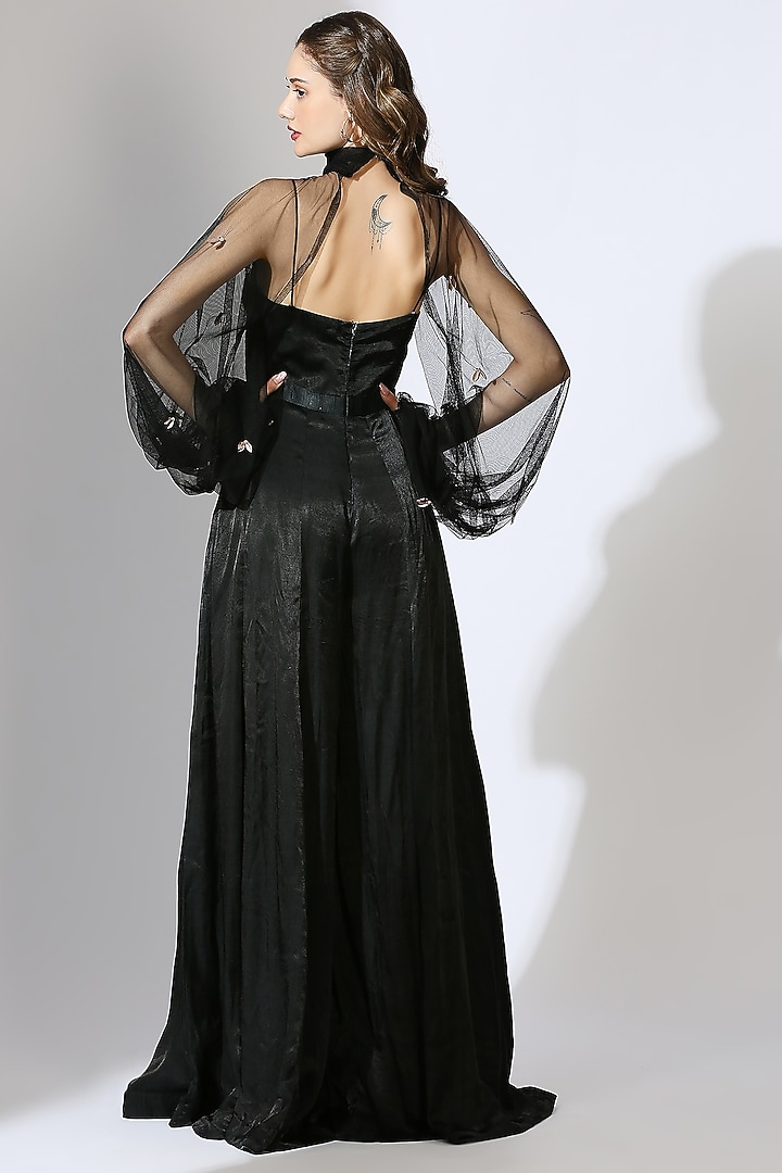 Black Gajji Silk Jumpsuit by MASUMI MEWAWALLA at Pernia's Pop Up Shop