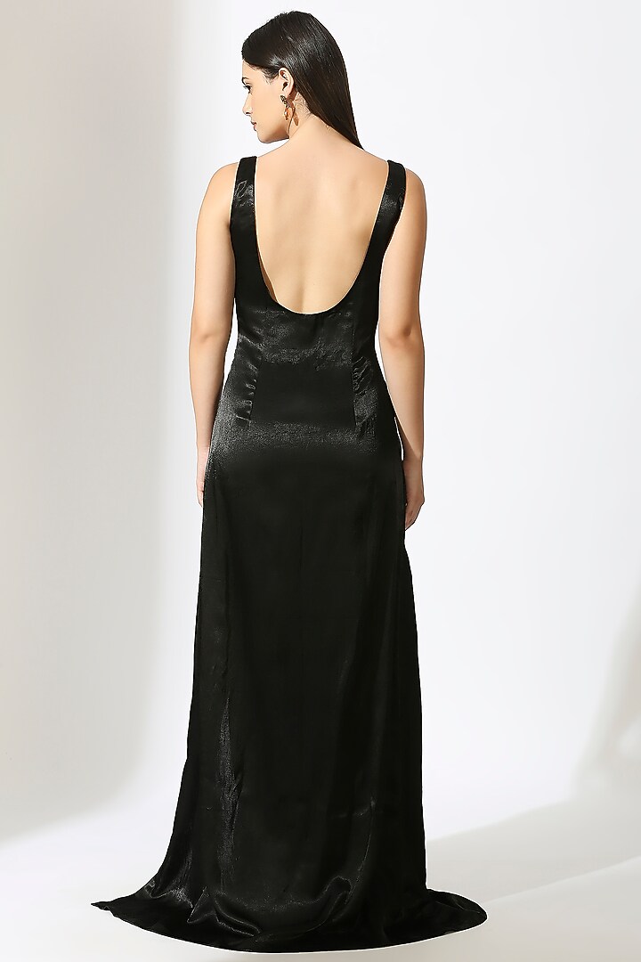 Black Mashru Silk Embroidered Party Wear Gown by MASUMI MEWAWALLA at Pernia's Pop Up Shop