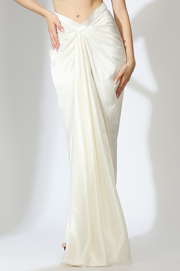 White Mashru Silk Draped Skirt Set by MASUMI MEWAWALLA at Pernia's Pop Up Shop