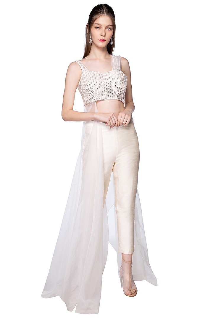 Cream Embroidered Bustier With Pants by MASUMI MEWAWALLA at Pernia's Pop Up Shop