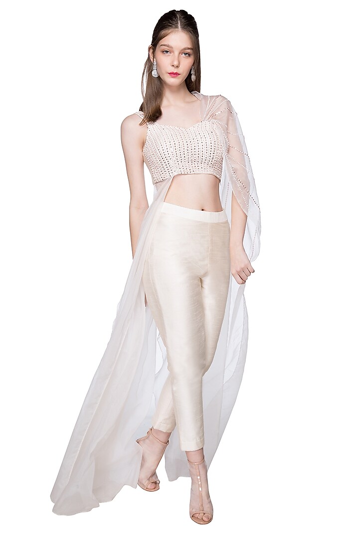 Cream Embroidered Bustier With Pants by MASUMI MEWAWALLA at Pernia's Pop Up Shop