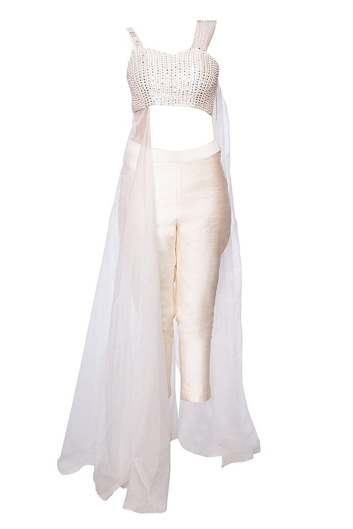 Cream Embroidered Bustier With Pants by MASUMI MEWAWALLA at Pernia's Pop Up Shop