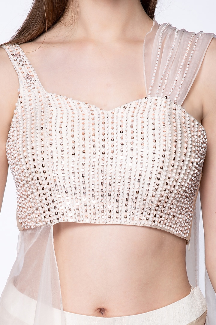 Cream Embroidered Bustier With Pants by MASUMI MEWAWALLA at Pernia's Pop Up Shop