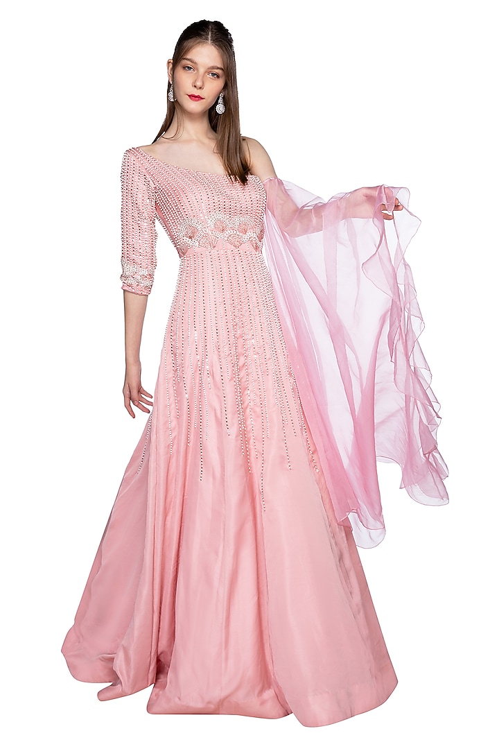 Rose Pink Embroidered Engagement Gown by MASUMI MEWAWALLA at Pernia's Pop Up Shop
