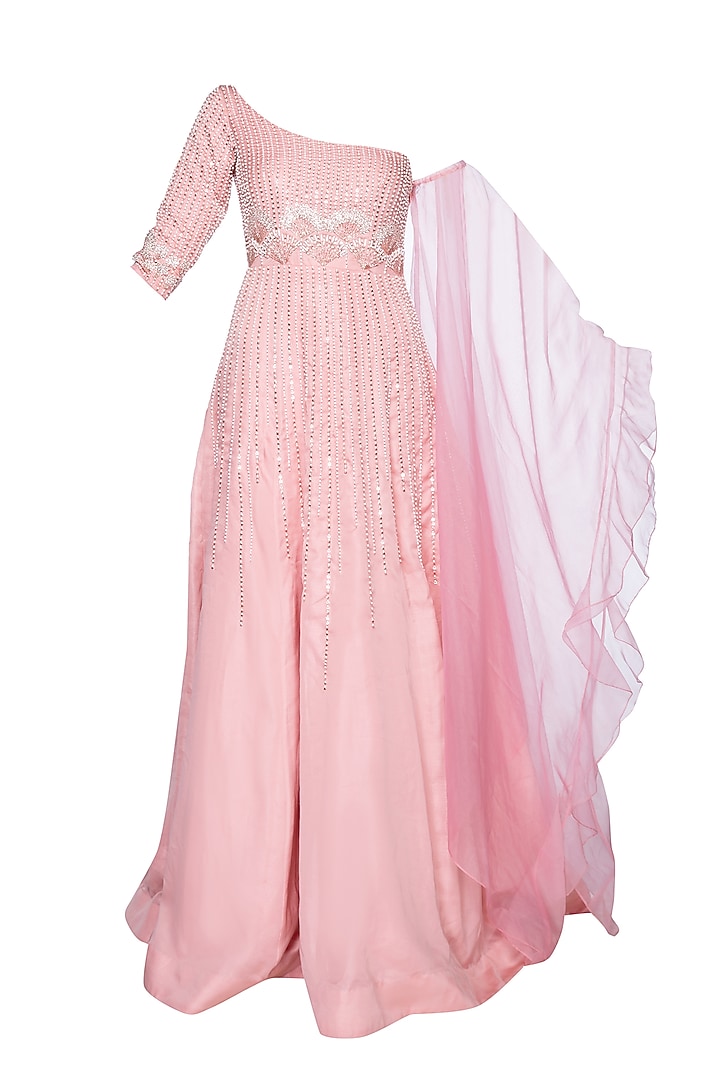 Rose Pink Embroidered Engagement Gown by MASUMI MEWAWALLA at Pernia's Pop Up Shop