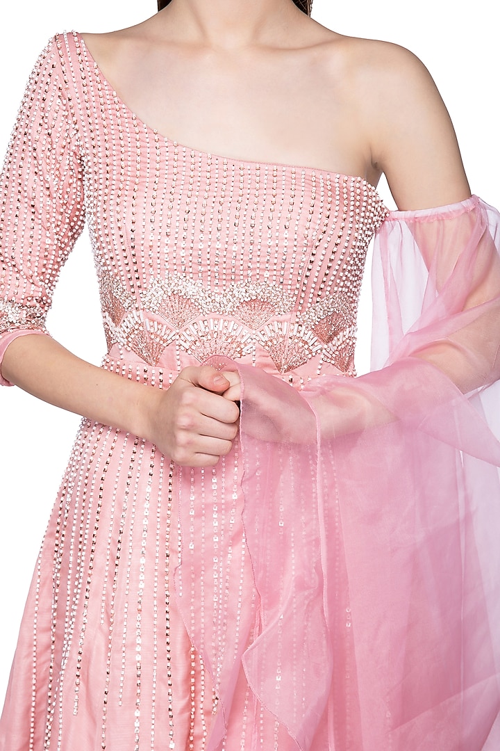 Rose Pink Embroidered Engagement Gown by MASUMI MEWAWALLA at Pernia's Pop Up Shop